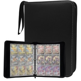 9 Pocket Trading Card Binder 900 Album Cards Holder, Zipper, Waterproof PU Leather Binder, Include 50 Removable Sleeves Cards Book for Boys Girls Collectors Gifts (Black-9 Pocket)