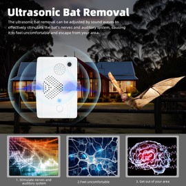 Bat Repellent for Attic: 2 Pack Bat Deterrent Devices - Rechargeable Bird Repellent,Porch & House | Bats Removal Do It Yourself for Indoor & Outdoor | Friendly to Human & Pet(White)