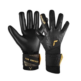 Reusch Pure Contact Infinity Adult Goalkeeper Gloves, Ideal for Artificial Grass, Black/Gold, 9