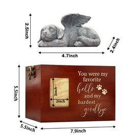 Large Dog Urn for Ashes Box with Picture Black Funeral Cremation Box Wooden Keepsake with Flannel Lining for Loss of Dog Remembrance Gift（Dog Urn-Red Brown-XL）