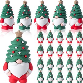Sonwyoung 25 Pcs Mini Christmas Gnome Figurines Including Red and Green Tiny Christmas Tree Hat Gnomes Figures for Hide and Seek Little Rubber Statue for Xmas Gifts Winter Table Xmas Tree Decoration