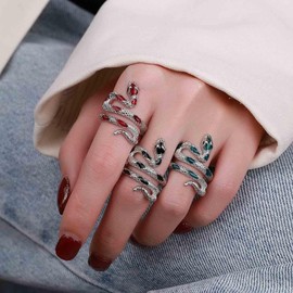 Aneneiceera Vintage Snake Ring Half Open Snake Wrap Rings Silver Serpent Finger Rings Punk Adjustable Serpent Ring Jewelry for Women (Black)