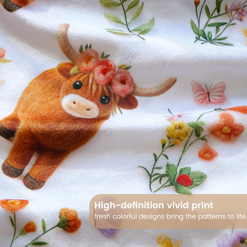 HOMRITAR 3D HighlandCow Baby Blanket for Unisex Boys Girls Dotted