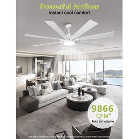 Vaczon 72 Inch Modern Ceiling Fans with Lights and Remote Large Airflow Ceiling Fan,Dimmable Lighting, Reversible DC Motor, Noiseless, Indoor Outdoor Use for Living Room, Office, Garage, Matte White
