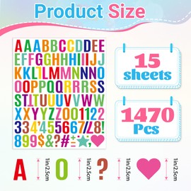 1470Pcs Letter Stickers Alphabet Stickers Vinyl Self Adhesive Mailbox Numbers,15 Sheets Small 1 Inch Letter Stickers for Water Bottles Scrapbooking Cups DIY Craft Notebook(15 Multicolour,1Inch)