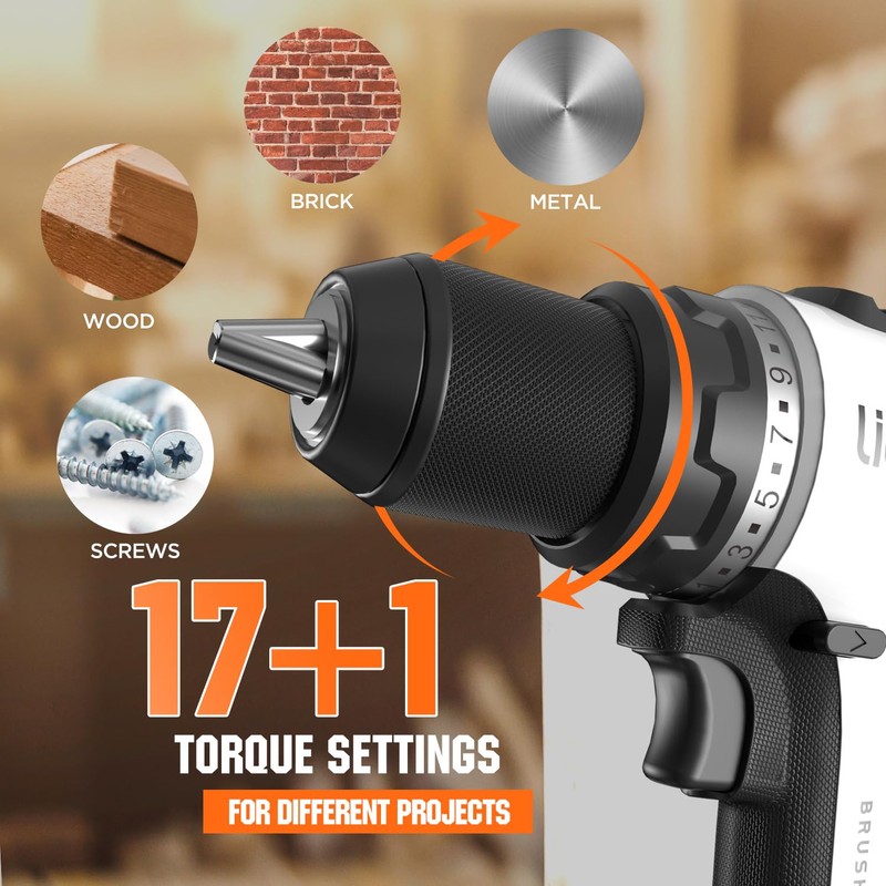 Litheli 20V Cordless Drill Driver, Brushless Power Drill with 2