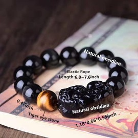 TTXSHYH Black Obsidian Tiger Eye Triple Protection Bracelet - Protection - Bring Luck and Prosperity - Relieves Anxiety - Black, Blue, Red, Yellow