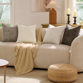 Throw Pillow Covers 18x18 Inch Pack of 4 Neutral Soft Decorative Chenille Pillow Covers Farmhouse Boho Couch Pillow Covers for Home Decor Sofa Bedroom Living Room Decor