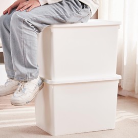 White Storage Bins with lids,Office stackable Plastic Boxes Set of 4,Garage organization Storage Box with handle for Organizing Snacks, Crafts, Legos, Tools,books (white, 4XXXL)