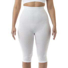 FarmaCell Women's 3/4 Anti-Cellulite Leggings with Micro Massage, High Waistband, Made in Italy, 123, White