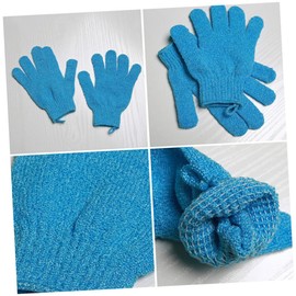FRCOLOR 1 Pair Exfoliating Bath Gloves Five Finger Body Scrub Mittens for Men and Women Stretchy Design for Shower and Sauna Blue Color