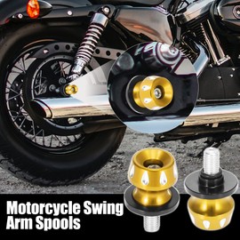 Motoforti 2pcs 10mm M10x1.5 Gold Tone Aluminum Alloy Motorcycle Swing Arm Spools Sliders Stand for Kawasaki