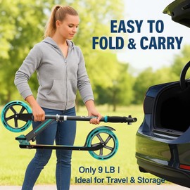 Scooter for Kids 6–12 & Adults, Max Load 240 LBS, Adjustable Height,Lightweight 2-Wheel, Foldable Kids Scooter with Big Wheels