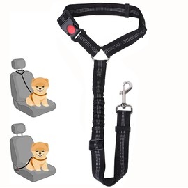 Dog Seat Belts For Cars, Adjustable Dog Car Harness, Car Seat Belt Headrest Dog Car Seat Belt Restraint Leads, Elastic Puppy with Bungee Buffer Strong Leash Leads For Dogs Cats Pets Safety