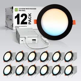 ASD 12 Pack LED Recessed Lighting 6 Inch 12W, 5 CCT 2700K-5000K CRI90+, IC Rated Ultra Thin Dimmable Ceiling Lights with J Box, Canless Wafer Downlight, Round Slim Panel Light, Energy Star ETL, Black