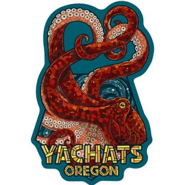 Die Cut Sticker Yachats, Oregon, Octopus Mosaic, Contour Vinyl Sticker 3 to 6 inches, (Waterproof Decal for Cars, Water Bottles, Laptops, Coolers), Large