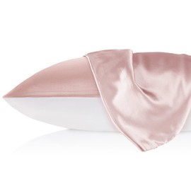 LILYSILK 19 Momme Silk Pillowcase Mulberry Silk Plain Cotton with Zip Hair and Skin Care Silk Cover for Pillow 1 Piece (Dusky Pink, 40 x 40 cm)