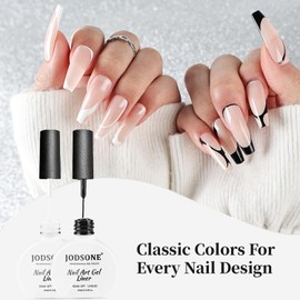 JODSONE 2Pcs Swirl Nail Art Liner Gel Polish,10ml Classic Color 3D Nail Art Pens Effect Nail Print Design with Thin Brush for French Tips Manicure Painting DIY at Home,Black & White