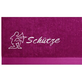 Lashuma Linz Terry Towelling Bath Towel 70 x 140 cm with Embroidery Zodiac Sign Sagittarius Bath Towel Orchid Purple