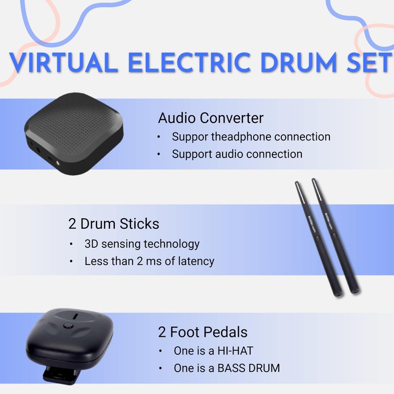 Air Drumsticks for Adults, Electric Air Drum Set, Portable Virtual