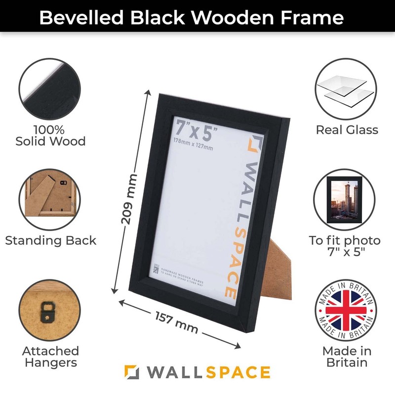 Wall Space 7x5 Black Frame | Bevelled Black Photo Frame