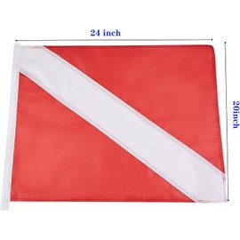 MOPHOEXII 2pcs Diver Down Flag with Cord Ties 20 x 24 Inch - Double Stitched Nylon - Red and White Diving Flags for Scuba Dive Spearfishing Freediving,Use with Float, Buoy, Boat, Flagpole