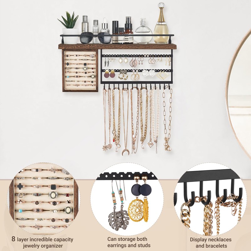 Mkono Hanging Jewelry Organizer Wall Mounted Jewelry Organizer Necklace Holder
