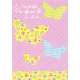 Designer Greetings Butterfly Silhouettes Filled with Words and Flowers on Pink Easter Card for Daughter and Family