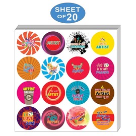 Creanoso I am an Artist Stickers (20-Sheets x 16 Designs) - DIY Decal Stickies Set 1.5 Inches Diameter Round, Stocking Stuffer Gifts for Professionals, Adults, Men & Women