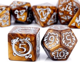 PJOY DND Dice Set Coffee Gold Polyhedral D&D Dice for Dungeons and Dragons Role Playing Games TTRPG DND Gifts