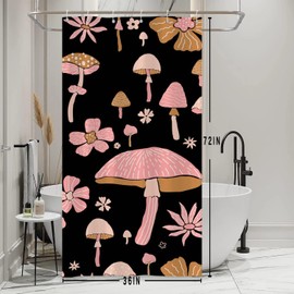 Bovlleetd Fabric Shower Curtain Black Pink Cute Mushroom Boho Flowers Shower Curtains for Bathroom Clearance Narrow Long Waterproof Shower Curtain Set 6 Holes 36 x 72 Inches