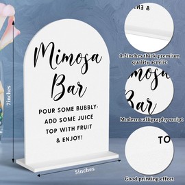 Acrylic Wedding Signs, Mimosa Bar Signs for Marriage Reception, Bridal Shower Decorations, Modern Arched Round Top Acrylic Table Top Sign with Holder for Wedding Party Dinner (White)