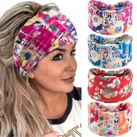 New Summer Cross-Design Sports Headband: Printed Wide-Edge Sweat-Absorbing Head Scarf Free Size/BY-333 15ea