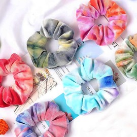 VENUSTE Tie Dye Scrunchies for Girls, Premium Velvet Scrunchy for Hair, Cute Rainbow Elastic Bands, Soft Ropes Ponytail Holder Hair Accessories, 12 Pack