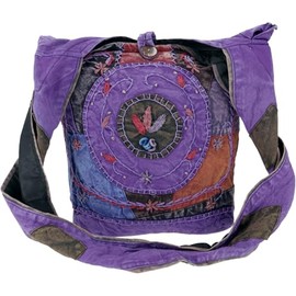 Guru-Shop Batik Sadhu Bag, Hippie Bag, Goa Shoulder Bag – Purple, Men/Women, Cotton, 40 x 35 x 25 cm, Colourful Fabric Bag - Purple -