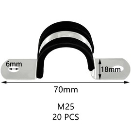 20 PCS Rubber Cushioned U Shaped Pipe Clamps,Stainless Steel Rubber Lined U Clips (M25)