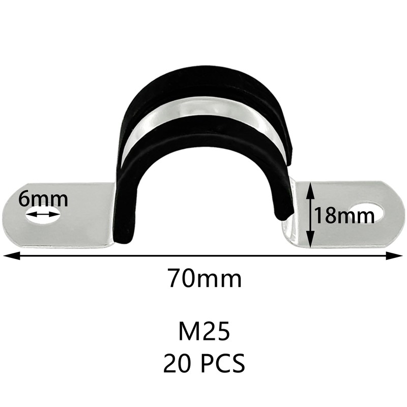 20 PCS Rubber Cushioned U Shaped Pipe Clamps,Stainless Steel Rubber
