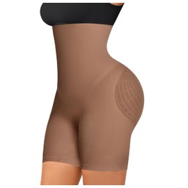 SHAPELLX High Waisted Shapewear for Women,Butt Lifter Light Tummy Control Shorts Thigh Slimmer Brown