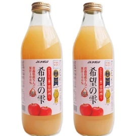 100% Japanese Apple Straight Juice 1000ml (Pack of 2 Glass Bottles), JA Aoren Aomori Shizuku of Hope, No Sugar Added, No Preservatives, Apple Juice from Aomori Prefecture, MADE IN JAPAN