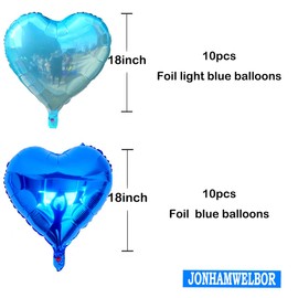 Jonhamwelbor 20Pcs 18 inch Royal Blue and Light Blue Foil Mylar Heart Shape Balloons Decorations Valentines Birthday Wedding Baby Shower Party (Blue and Light Blue)