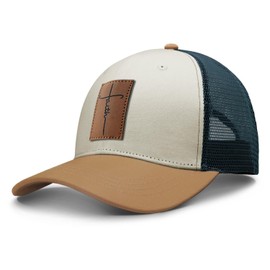 Christian Hat for Men - Jesus Cap - Faith Over FearCotton Baseball/Trucker Hat - Christian Gifts - Leather Patch Cross Hat,Comfortable & Breathable White