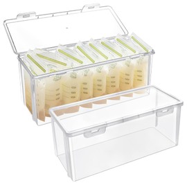 Worldity 2 Pcs Storage Tower for Breastmilk Storage Bag, Resuable Plastic Milk Storage Containers for Fridge, Clear Refrigerator Organizer and Storage, Freezer Organizer Bins for Kitchen, Bath, Closet