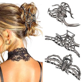 CAKURE Spider Hair Claw Clips Goth Black Hair Clips Large Metal Claw Clip Hair Accessories for Women (Pack of 3)