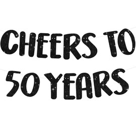 BEISHIDA Black Glitter Cheers to 50 Years Banner,No DIY,50th Birthday banner,Pre-Strung 50th birthday, anniversary or retirement party decoration, happy 50th birthday Party Supplies for men or women
