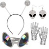 FACATH Silver Alien Costume Headband & Rainbow Lens Glasses Gloves