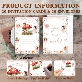 UIBOVA Floral Fairy Birthday Invitations, 20 PCS Fairy Mushroom Birthday Party Invitations, 4" x 6" Party Invite Cards with Envelopes, Fairy Birthday Party Supplies Fairy Baby Shower Decorations-B16