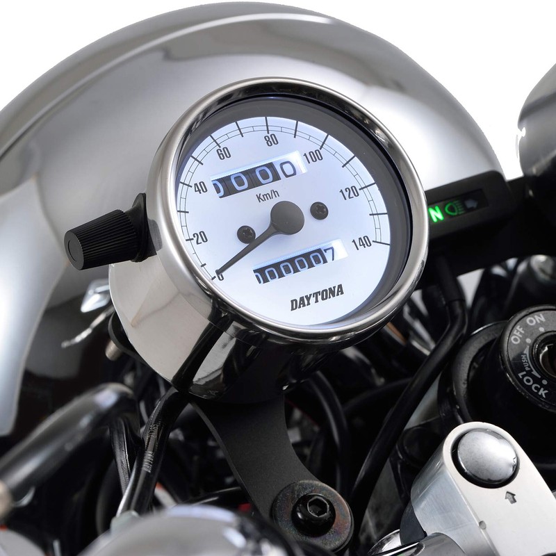 Daytona 15635 Motorbike Mechanical Speedometer, Stainless Steel Body/White Panel/White LED,