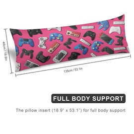 Game Body Pillow Cover for Boys Gifts Gaming Pattern Long Pillow Case with Zipper Ultra Soft Decorative Modern Large Pillowcases Soft Cushion Covers for gameroom,Bedroom,Couch,Sofa 20"x54"(Pink)