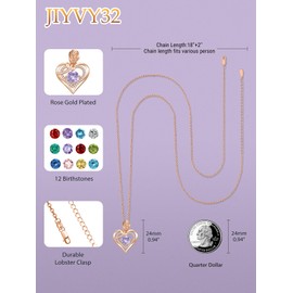 JIYVY32 June Birthstone Necklace for Women Rose Gold Plated Rose Heart Necklace Alexandrite Pendant Anniversary Valentine Mothers Day Jewelry Gifts, Base, Cubic Zirconia