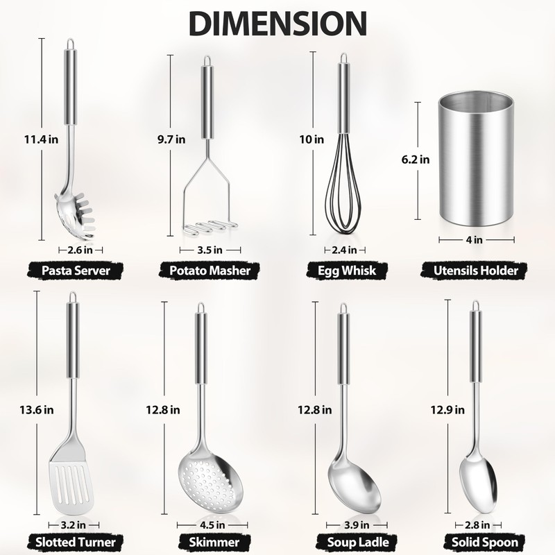Leonyo 8 Pcs Stainless Steel Kitchen Cooking Utensils Set with